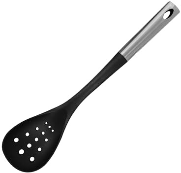 Fackelmann Origin Slotted Spoon, Straining Spoon, Serving Spoon Plastic Function Head, Stainless Steel Handle, 35.5x8x4.2cm, Silver & Black
