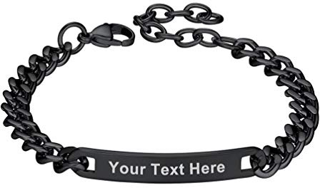 PROSTEEL Personalisiertes ID-Armband Panzerkette Name Gravur Identarmband Armband Armkette 18+5cm lang Edelstahl/18k vergoldet/schwarz Metall plattiert