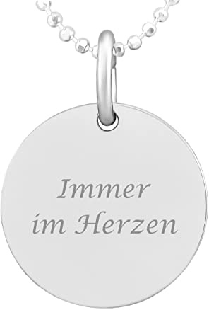 Hanessa 925 Sterling Silber Kette mit Gravur 42 + 3 cm mit Anhänger rund in silber - Personalisierte Halskette Damen Silberkette Schmuck - Geschenke personalisiert