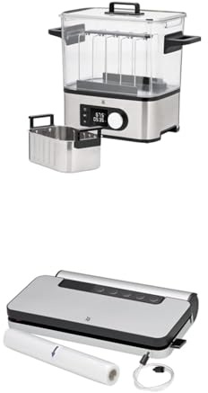 WMF Lono 2in1 Sous Vide Garer Pro mit Slow-Cook Einsatz, Vakuum garen, Schongaren, Wasserbhälter 6,0l, 1500 W + Vakuumierer mit Folienrolle und 5 Beutel, 30 cm Doppel-Schweißnaht, 5