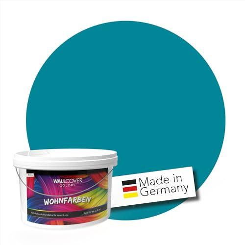 WALLCOVER Peinture murale de qualité supérieure | Turquoise Bleu Pétrole | 2.5L = 20m² | Pour les intérieurs à très haut pouvoir couvrant (classe 1) | Finition mate | Fabriquée en Allemagne