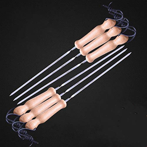 HNGM Brochettes pour barbecue 6 Barbecue Bâtonnets Bâtons Kebab Sticker Aiguille Poignée en bois Poignée en acier inoxydable Cuisine Pique-nique En plein air Barbecue Outil Camping Barbecue Barbecue B