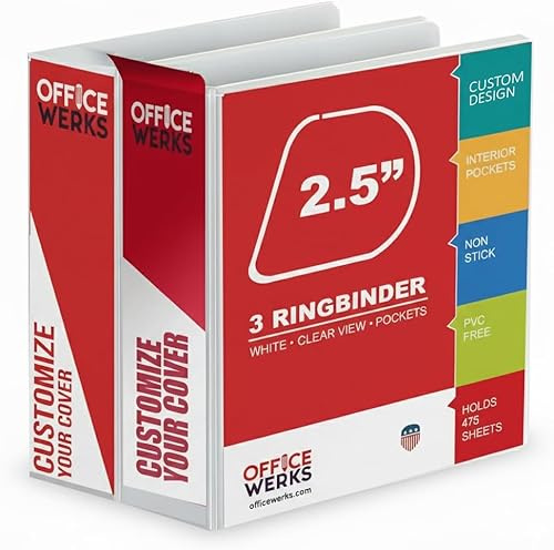 Ring Binder Depot 3, Professional Angle D Ring Binder 2.5 Inch, Presentation Folder for Standard Pages 8.5 x 11 with Pockets, Crystal Clear View White Binder (2 Pack)