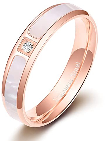 Zakk Anillos para mujer y hombre, oro rosa, acero inoxidable, circonita, inserto de cáscara, anillos de compromiso, alianzas de pareja, alianzas, alianzas de boda, alianzas de boda 3,5 mm y, Shell,