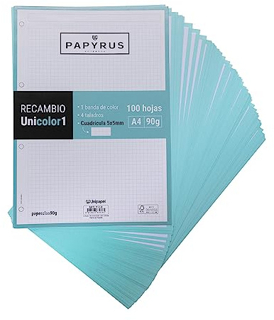 Unipapel 53392226. 100 A4-ark, 5x5 rutnät, mintgrönt band, PaperClas90g, Papyrus - Unicolor 1