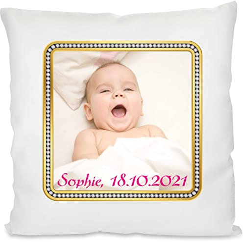 INDIGOS UG - Foto-Kissen mit eigenem Foto individuell Bedruckt Motiv Diamantrahmen - selbst gestalten - 40x40 cm - weiß - mit Kissenfüllung - personalisierte Geschenkidee - Kopfkissen - Fotokissen
