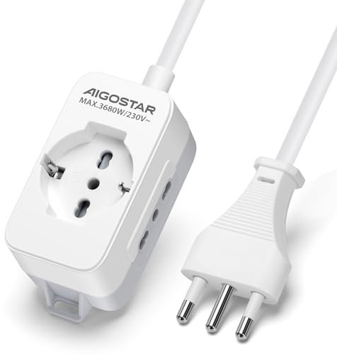 Aigostar Multipresa Ciabatta Elettrica a 3 Posti, 16A Potenza 250V, P40, P17/P11 Cavo 3m. Color Bianca e Grigia