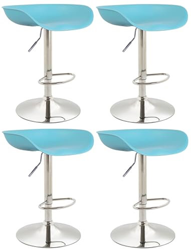 CLP 4er Set Barhocker Anaheim Kunststoff I Thekenhocker Mit Trompetenfuß I Barstühle Mit Fußstütze I Thekenstühle, Farbe:blau, Gestell Farbe:Chrom