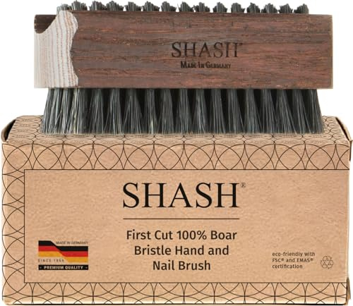 SHASH Depuis 1869 Fabriqué en Allemagne Brosse à Ongles et à Main en Bois de Hêtre Thermo Poils Noirs | Nettoie et Exfolie en Douceur, Mains Douces et Soyeuses