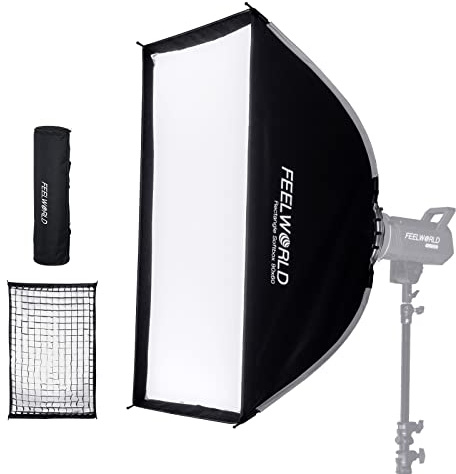 FEELWORLD FSR90 90×60cm Softbox Rectangulaire, Softbox LED de Studio, Accessoires pour Set Photo, Monture Bowens, avec Diffusion Grille Nid d'abeille Sac de Transport, pour Eclairage Photographique