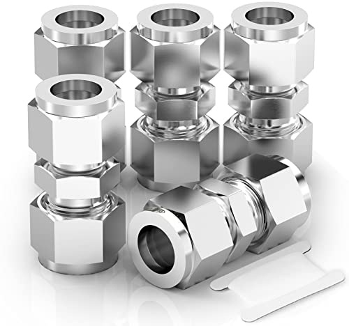 TAISHER 5PCS 304 Stainless Steel Compression Tube Pipe Fitting Connector, 5/16 Tube OD x 5/16 Tube OD Straight Adapter