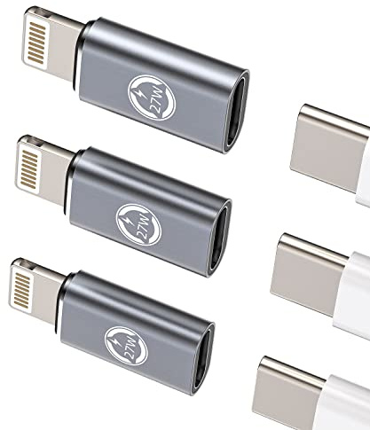 27W Adaptateur Convertisseur USB C Femelle vers Lightning mâle Chargeur Rapide(Lot de 3) Connecteur Cordon Charge Type C Câble de synchronisation données Charge pour Apple iPhone 14 Pro Max pour Ipad