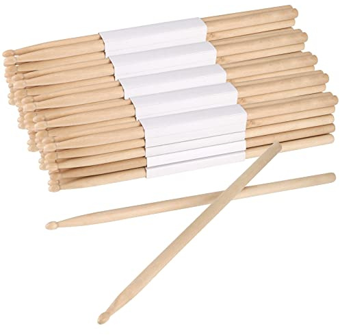 SINJEUN 24 pares de baquetas 5A, baquetas clásicas de madera de arce, baquetas de punta de madera 5A para principiantes, estudiantes y adultos