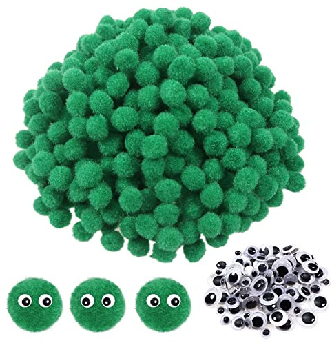 TOAOB 570 Piezas Pompones Grandes de Verde claro de 10mm Bolas de Fieltro con 100 Ojos Móviles Negros Para Decoraciones Manualidades Creativas y Bricolaje Guirnaldas y Fleco