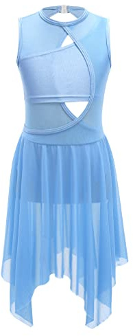 Agoky Mädchen Ärmellos Ballettkleid Tanzkleid Unregelmäßig Vorne kurz Hinten Lang Ballettrock Gymnastikanzug Tanzkleidung Hellblau 122-128