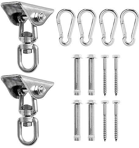 JUNGLE WELL Heavy Duty Swing Hangers 500kg Capacity, 360 Swivel Stainless Steel Swing Hooks, Hardware for Concrete, Wooden Sets, Hammock Chair, Playground Equipment, Heavy Bag (2 Sets)