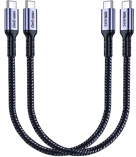 SUMPK 30cm câble USB 4 Pack de 2, câble USB C vers USBC 240w, transfert de données haute vitesse 40gbps et sortie vidéo simple ou double écran 4K Compatible avec Thunderbolt 4