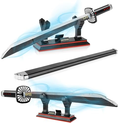 QLT Ideas - Katana pour cosplay Tanjiro Kamado anime Demon Slayer, briques pour adultes et enfants de 6 à 16 ans, 771 pièces, avec fourreau et support