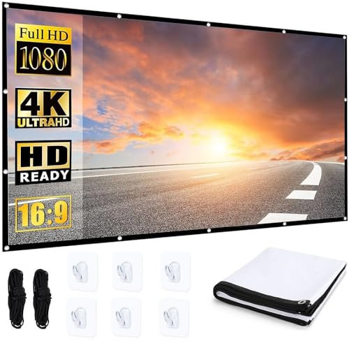 Projector Screen 72 Inch, Andthere 16:9 HD Foldable Portable Outdoor Projector Screen for Garden Bedroom Camping Tent Cinema, Anti-Crease Movie Projection Screens for Indoor Home Office Theater