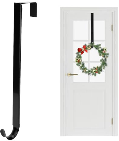 Hapivida Türhaken zum Einhängen für Kranz 38-60 cm Einziehbar Weihnachtskranz Haken Metall Tür Kranzaufhänger Türkranz Haken Weihnachtskranzaufhänger für Weihnachten, Haustür Dekorationen (Schwarz)