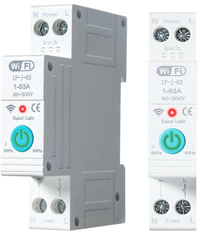 Jadeshay Interruttore WiFi Smart Interruttore Automatico Timer Relè su Guida DIN Misuratore di Energia Intelligente Monitor 1P 63A, Controllo Remoto Tramite APP Tuya