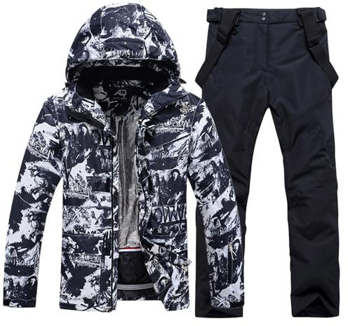 HOUZONIY Bergsskidjacka för män, vindtäta och vattentäta snöjackor och byxor, skidåkning och snowboarddräkter för män lämplig för utomhussporter, 209+Svart, XL