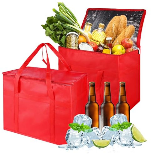 Seachrgif Kühltasche Gross 2 Stücke Kühltaschen faltbar groß mit verstärktem Boden – Extra Stabil ideal als Einkaufstasche, Isoliertasche, Thermotasche Kühlbox (31l)