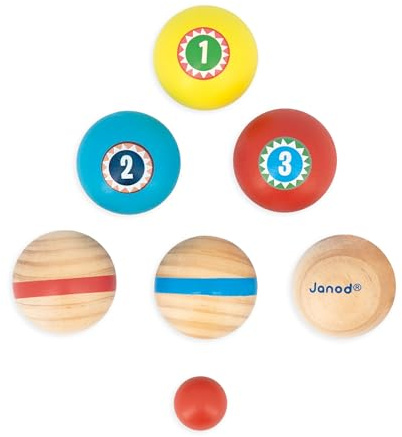 Janod - Set Bocce per Bambini Applepop - Gioco di Abilità - 6 Bocce + 1 Boccino + 1 Custodia - Gioco Aria Aperta Bambini - Giocattolo in Legno FSC - Dai 3 Anni, J03365