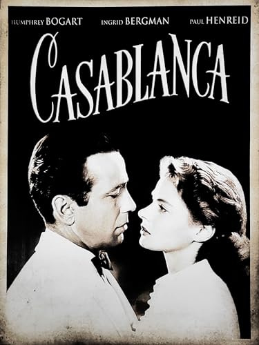 KUSTOM ART Poster Serie Locandine Film Celebri Casablanca Michael Curtiz Humphrey Bogart Ingrid Bergman Stampa STILE VINTAGE su Carta Patinata 40x30 cm.