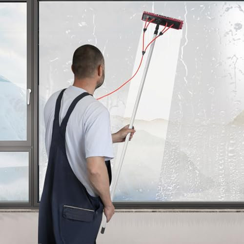 Barra telescópica para limpieza de ventanas, limpiador profesional de limpiacristales, 8 metros, extensible con cepillo, guía de agua para ventanas altas en interiores y exteriores