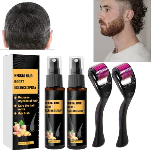 Tkekruh Kit per la Crescita 30ml 2PCS, Spray Ricrescita Capelli, Hair Growth Essence, Professionale Micro Rullo Siero, Microneedle Derma Roller Barba, Stimola la Crescita Della Barba, Root Serum
