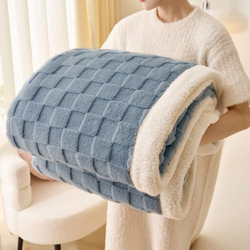 Gracelife Sherpa Blanket Throw Fleece Blanket Double, Soft Fluffy Fuzzy Warm Blanket Throws for Bed and Couch, Large Thick Blanket for All Season Use,Dirty Blue,200x230cm