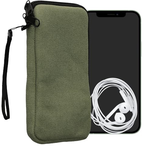 kwmobile Handy Tasche kompatibel mit Smartphones XL - 6,7/6,8 Hülle - Canvas Handyhülle mit Mikrofaser Inlay in Olivgrün - Handytasche mit 17,2 x 8,4 cm Innenmaße
