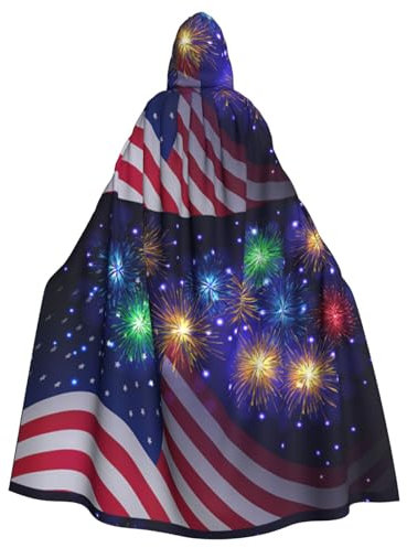 AMINNU Feuerwerk Amerikanische Flagge 4. Juli Herren und Damen Halloween Kapuzenmantel und Umhang Rollenspiel Kostüme Partykostüme Fasching Langlebig und hautfreundlich