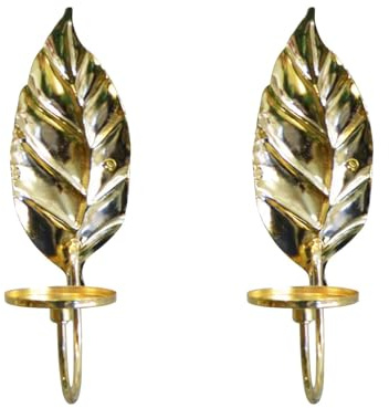 Gaxcent Wandkerzenhalter Kerzenleuchter Eisen Blattförmiger Kerzenständer Wand Teelichthalter Wandleuchter Blatt Dekorative Kerzen Halterung zum Aufhängen Windlicht 2 Stück,Gold