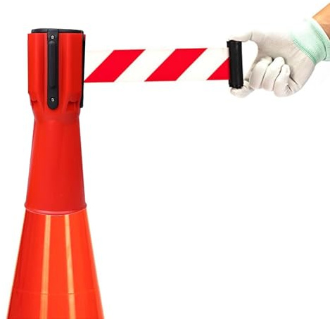 Ruban de décoration de cône de signalisation rétractable de 2/3/5/10M - Décoration de cône rétractable pour bloquer les zones piétonnes, avec rebond automatique(A,5M/16FT)