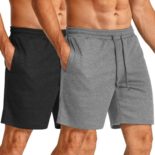 COOFANDY Kortbyxor, herr, sportshorts med elastiskt band, sommarshorts, Ljusgrå/svart, XXL