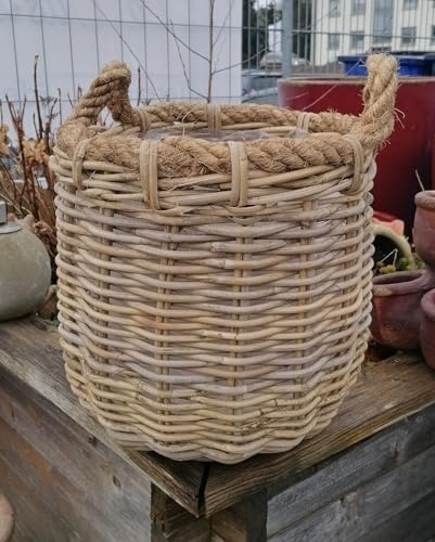 Generisch NEU !! Schöner Stabiler Korb mit Seegraskordel ø ca. 29 cm aus Rattan - Naturprodukt, kein Plastik !! Handarbeit Schale Weidenkorb Pflanzgefäß Blumentopf