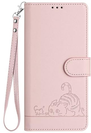 SEAHAI Fodral till Google Pixel 9A, gulligt kattmönster premium PU-läder plånbok stötsäkert flipskydd med kickstand/kreditkortsplatser/RFID-blockering/magnetisk stängning, roséguld