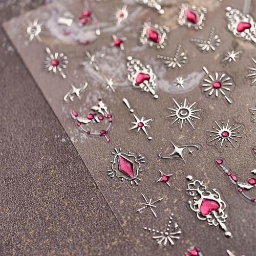 JMEOWIO 3D Nagelsticker Mondstern Nail Art Sticker Selbstklebend Nagelaufkleber 5D Stereoskopisch Dekoration Nageldesign Zubehör 1 Blatt