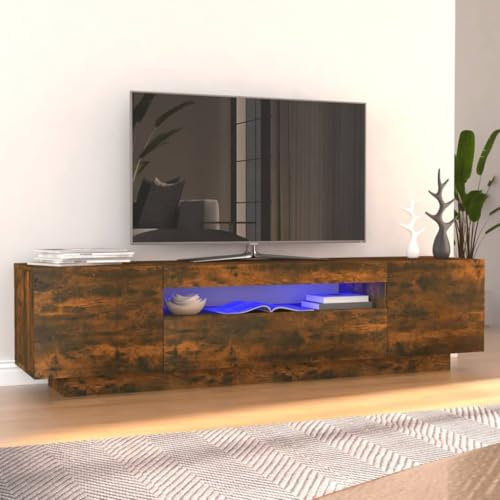 WSJHUHK Home-Entertainment Center & TV-Ständer, TV-Schrank mit LED-Lichtern, Raucheiche, 160 x 35 x 40 cm