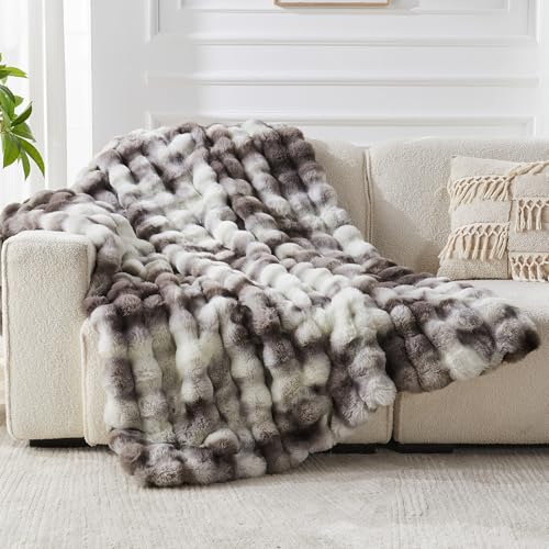 SLIVERY&CHAVALIER Faux Fur Throw Blanket for Couch, 1000 GSM Cozy Fuzzy Fluffy Soft Plush Thick Bubble Sherpa Blanket for Sofa Bedroom Living Room, Mothers Day Birthday Gifts for Women Home Decor