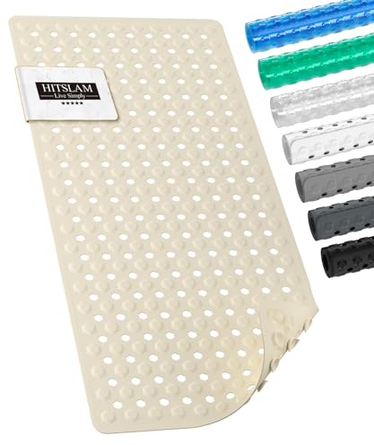 HITSLAM Badewannenmatte rutschfest, 89 x 40cm Lange Antirutschmatte Badewanne, Duschmatte rutschfest BPA Frei, Schimmelresistent & Maschinenwaschbar, Schnelltrocknend und Leicht zu Reinigen, Sand