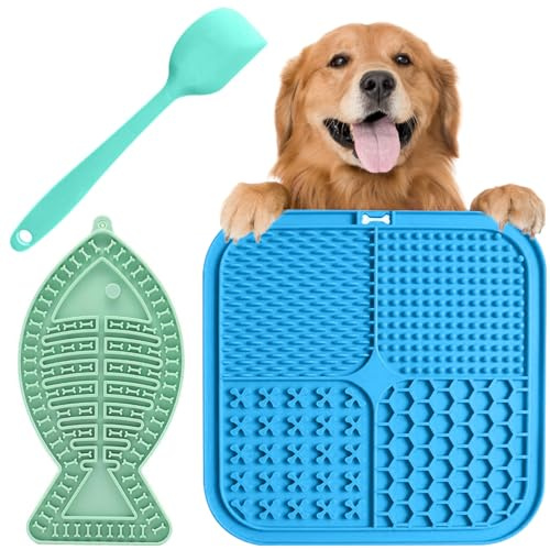 2er-Set Schleckmatte Katze, 20x20cm Leckmatte Katze Mit Silikonspatel, Slow Feeder Hunde mit Saugnäpfen, für Hundetraining Fellpflege und Baden, Lindert Angst und Langeweile