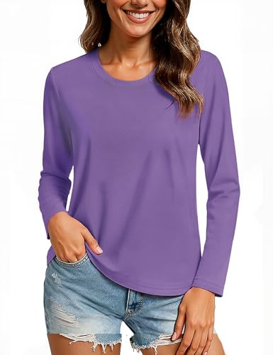 TACVASEN Maglia Maniche Lunghe Donne Maglia a Maniche Lunghe in Cotone | Top Collo Rotondo, Maglietta Casual, Basic, Top Invernale