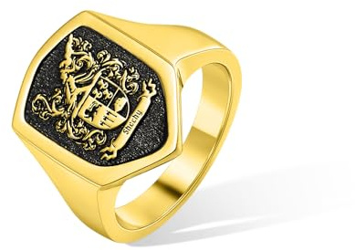 Personalized Signet Ring for Men, 925 Sterling Silver/Brass Coat of Arms Family Crest Rings with Engraved Text, Graduation Birthday Jewelry Gifts