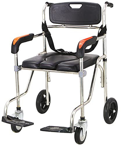 OWOHYG Sedia A Rotelle Comoda, Sedia da Toilette con Seduta in Similpelle con Secchio da 31 Cm, Poggiapiedi Ribaltabile, Sedia da Doccia Mobile per Anziani E Disabili (1,42(1-42Cm)