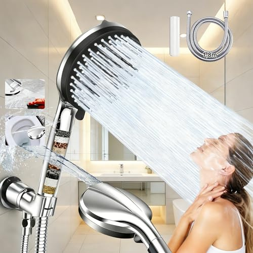 SOMDARHK Duschkopf mit Filter Schlauch 1,8m, 10 Modus Hochdruck Handbrause | Duschköpfe Wassersparend mit Filtration in 15 Schichten, Duschbrause Großer Kopf für Hartes Wasser, Rest-Chlor, Schwermetall