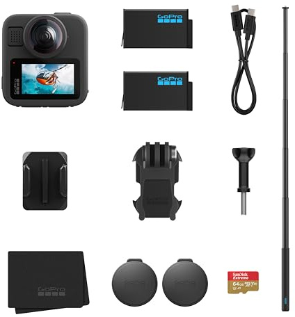 GoPro MAX2 + Tillbehörspaket - Inkluderar 1,2 m förlängningsstång, 2 1960 mAh Enduro-batterier, 64 GB SanDisk microSD-kort