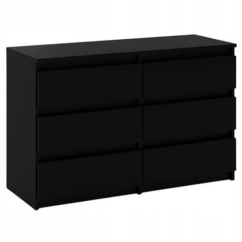 MRBLS_HOME Kommode mit 6 Schubladen - Holz Sideboard 100 x 71,5 x 33,5 cm (B/H/T) - Schubladenschrank Schmale Kommode für Schlafzimmer & Flur - Regal mit Schubladen - Schrank (Schwarz)